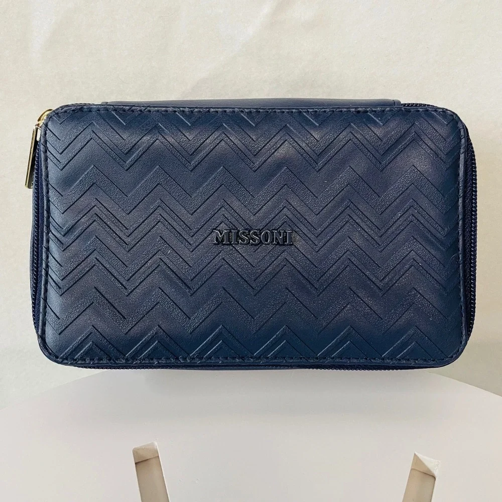 Missoni Delta Exclusive Navy Blue Cosmetic Travel Bag Organizer Zip Pouch‎